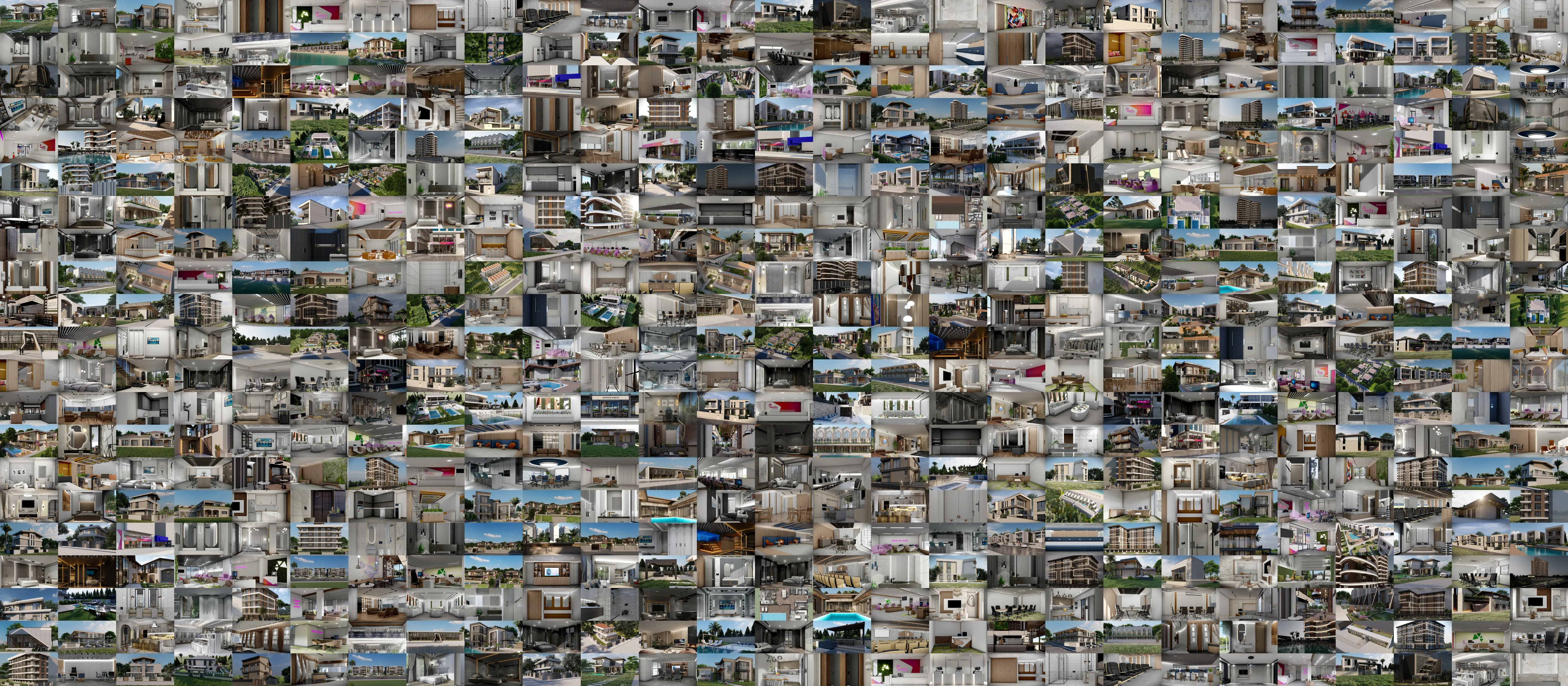 550 render karesinden oluşan arşiv duvarı